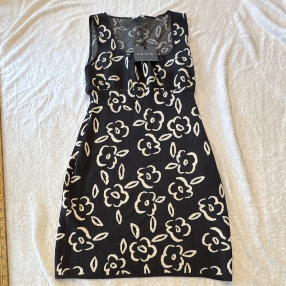 Le Lis Black White Floral Sleeveless Sweater Short A-Line‎ Dress Regular Size S